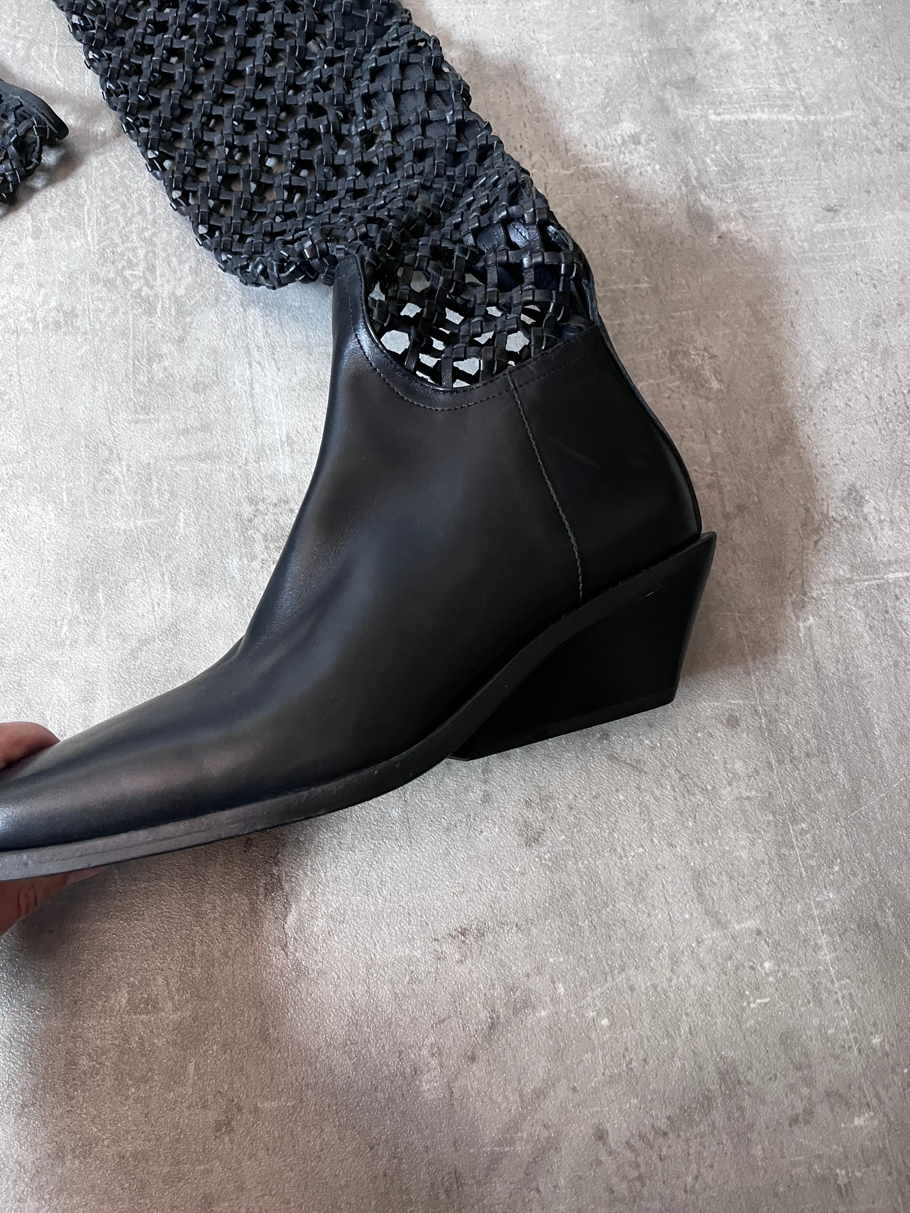 F/W 2019 Ann Demeulemeester Leather Net Heel Knee Boots Black Women - 40