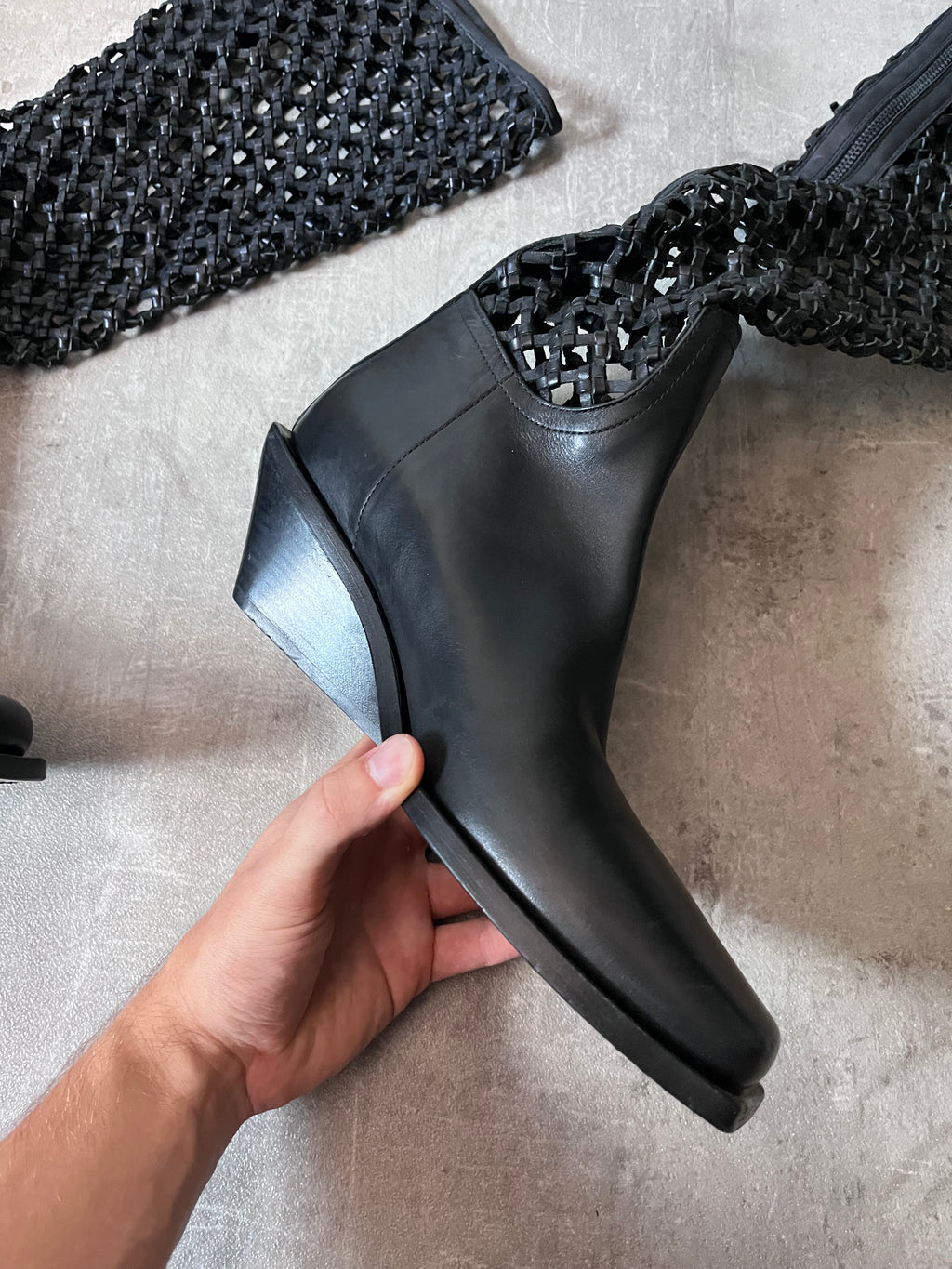 F/W 2019 Ann Demeulemeester Leather Net Heel Knee Boots Black Women - 40