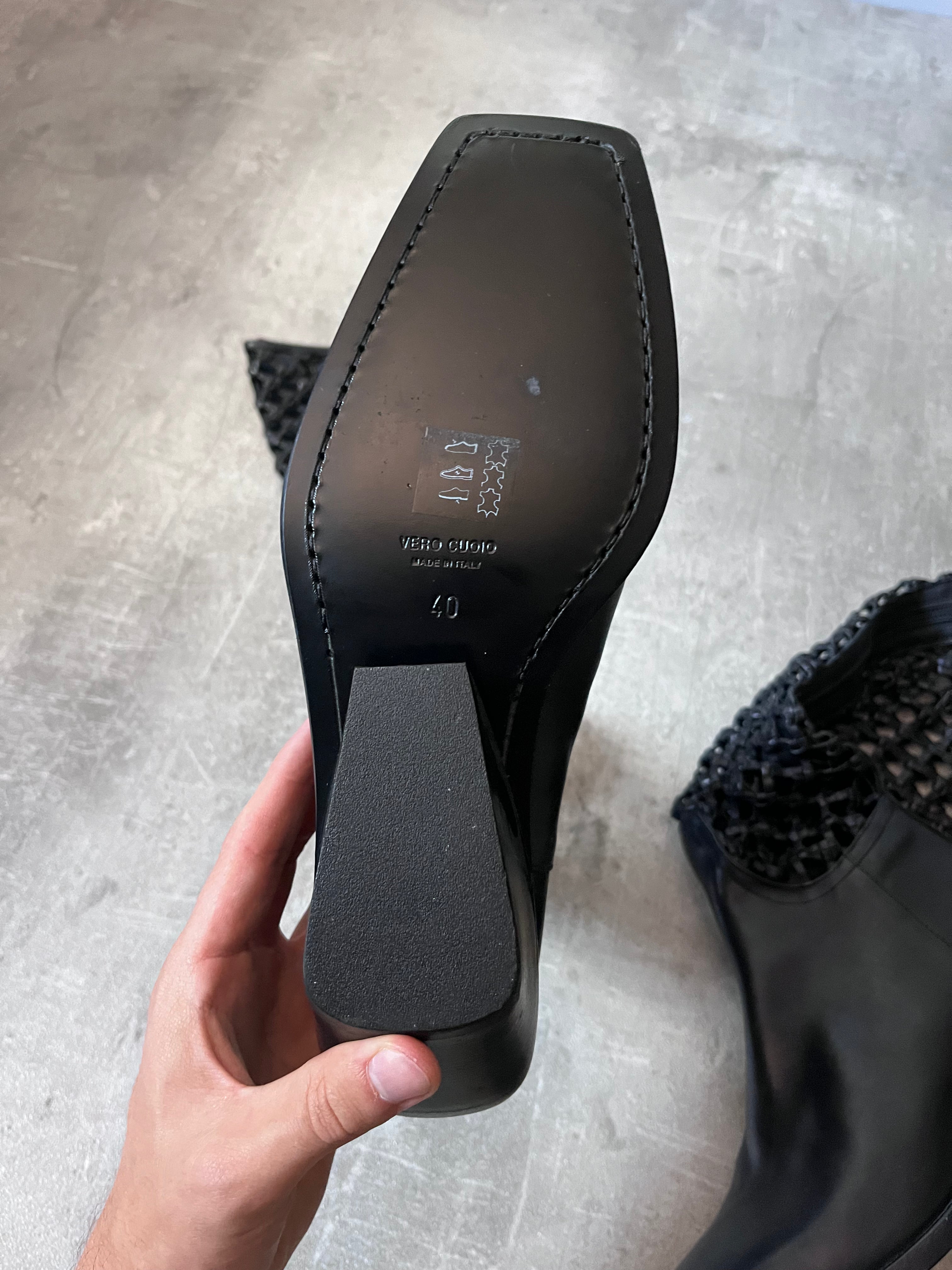 F/W 2019 Ann Demeulemeester Leather Net Heel Knee Boots Black Women - 40