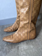 2000s Gucci GG Monogram Big Logo Leather Boots Beige Women - 38