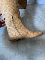 2000s Gucci GG Monogram Big Logo Leather Boots Beige Women - 38