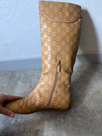 2000s Gucci GG Monogram Big Logo Leather Boots Beige Women - 38