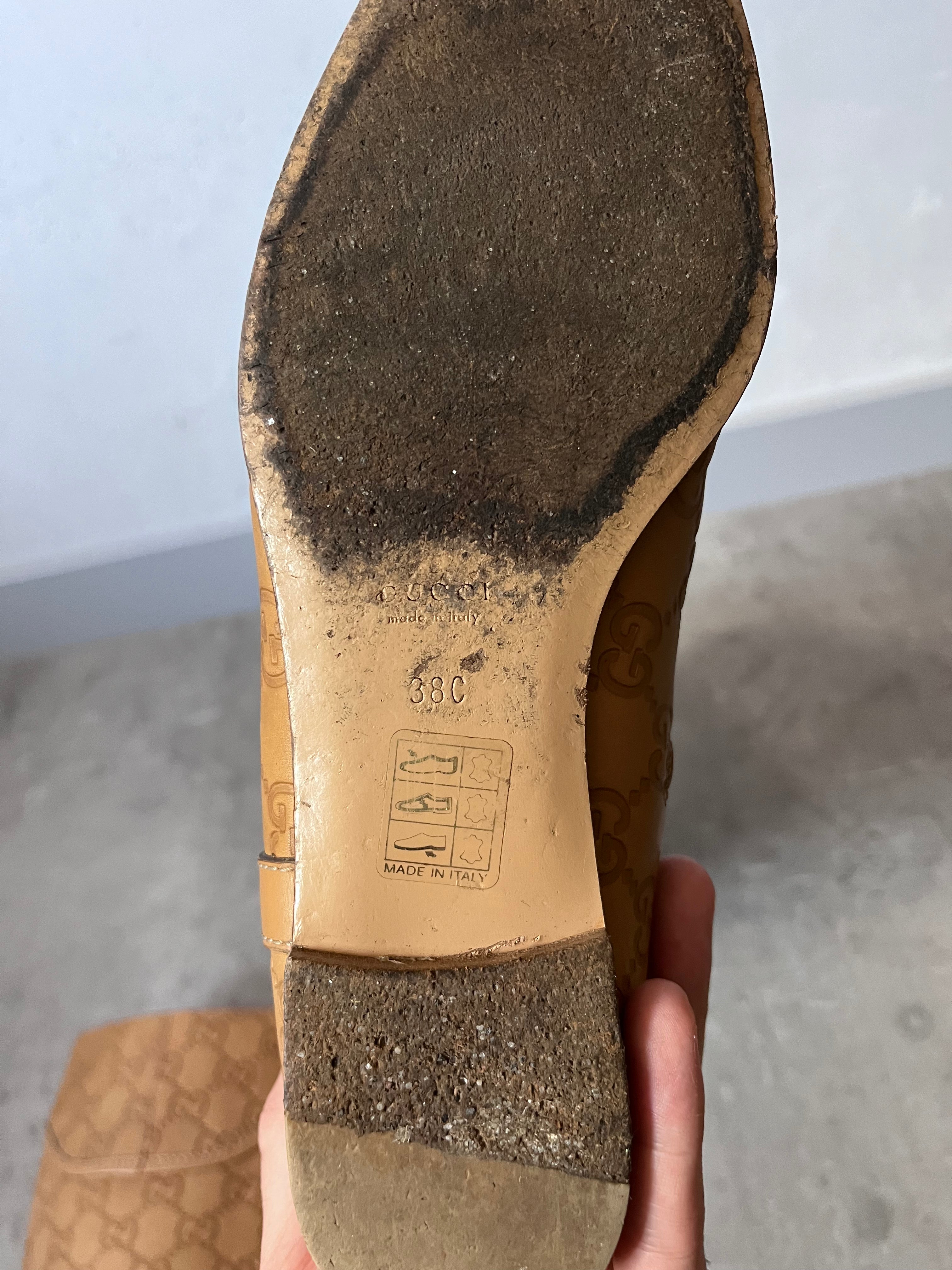 2000s Gucci GG Monogram Big Logo Leather Boots Beige Women - 38