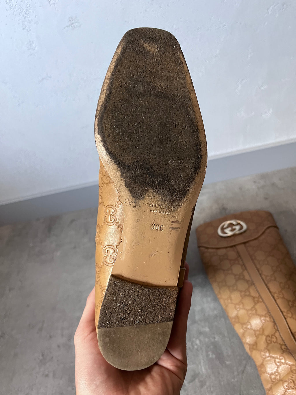 2000s Gucci GG Monogram Big Logo Leather Boots Beige Women - 38