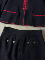 F/W 1997 Chanel Suit Set Worn by Karen Elson Full Runway Look Wool Silk Navy Red Women - M