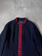 F/W 1997 Chanel Suit Set Worn by Karen Elson Full Runway Look Wool Silk Navy Red Women - M