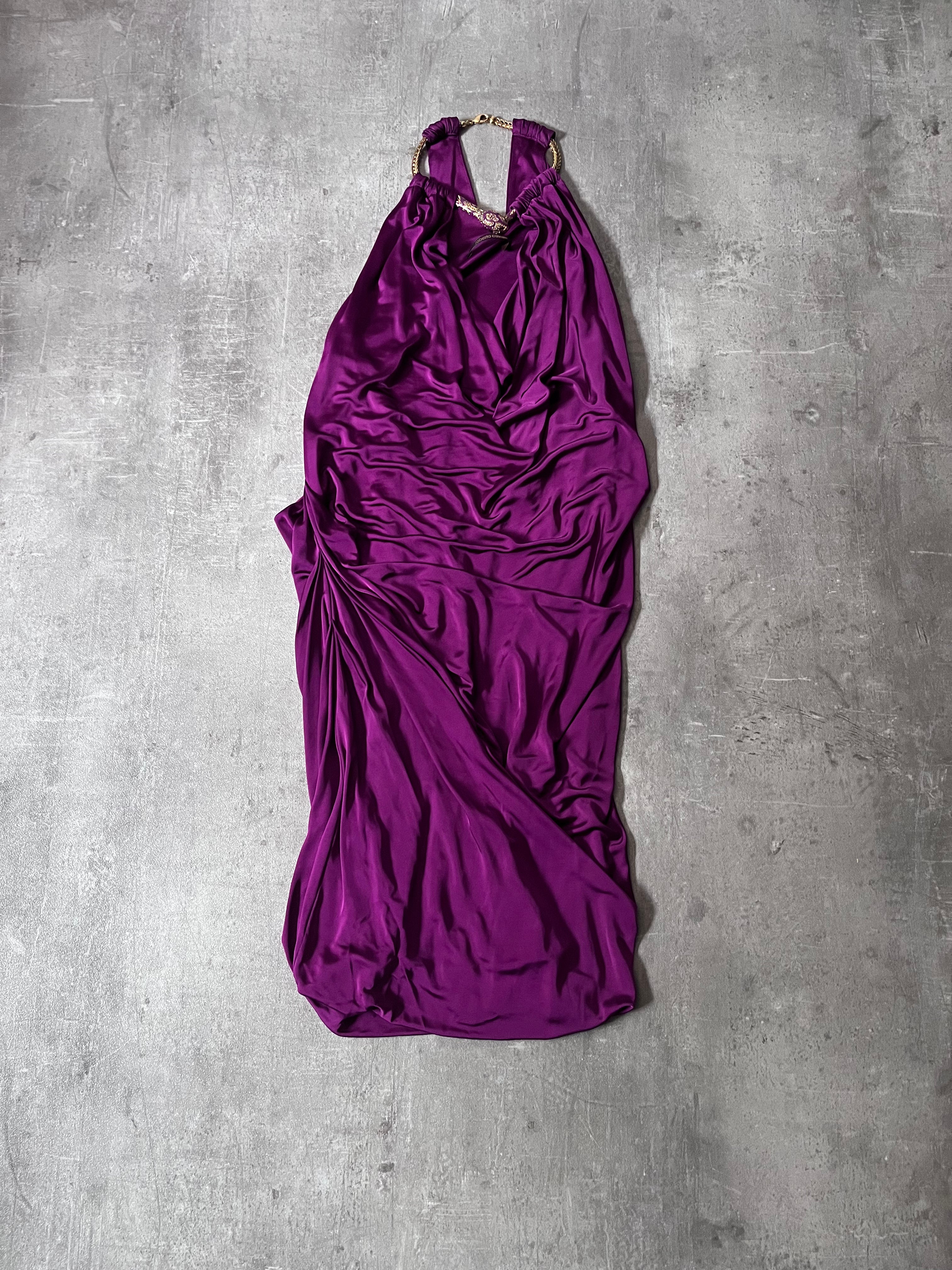 Roberto Cavalli Gold Snake Neck Viscosa Dress Purple Women - M