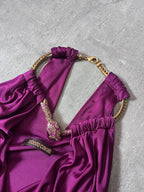 Roberto Cavalli Gold Snake Neck Viscosa Dress Purple Women - M