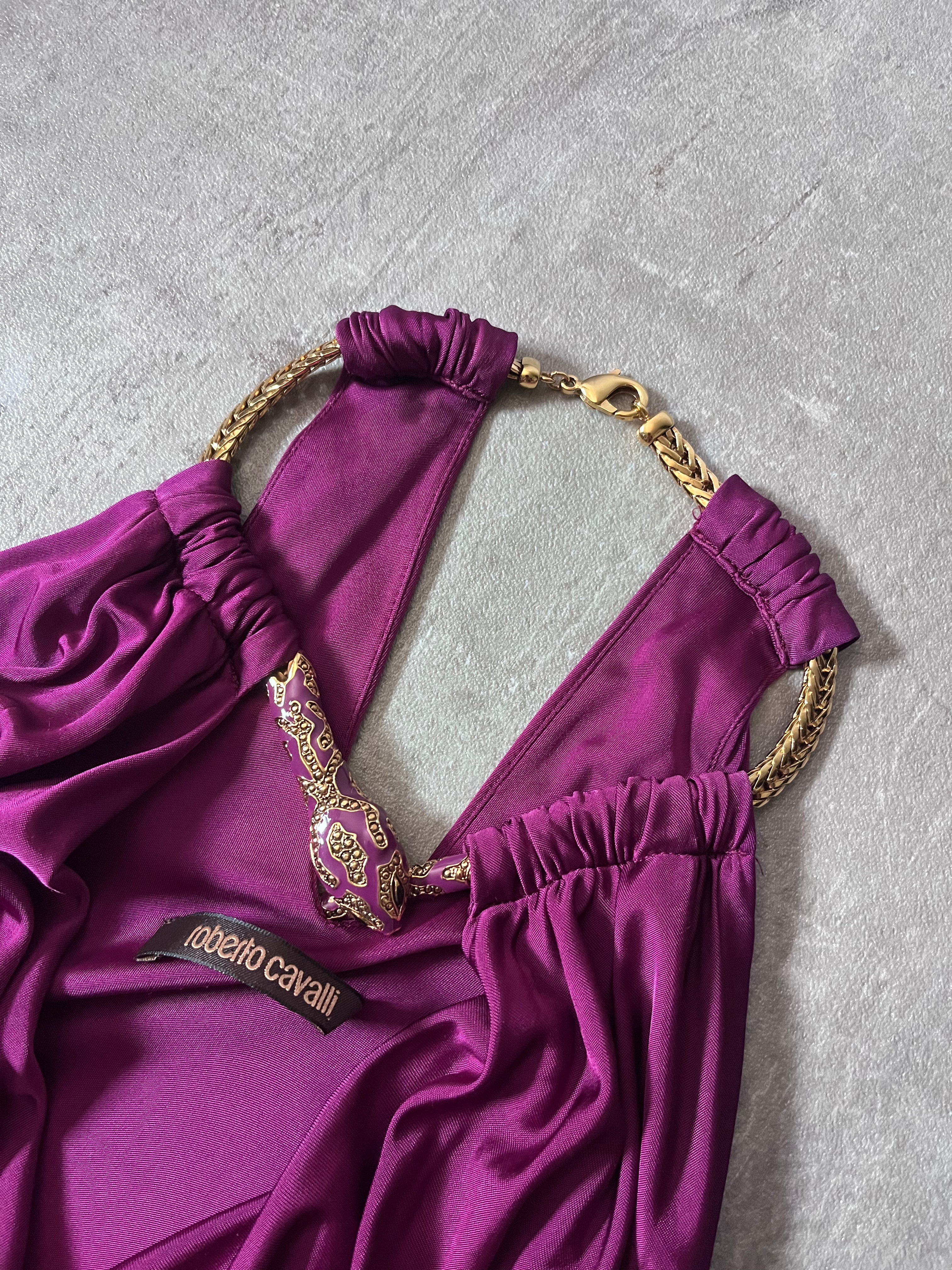 Roberto Cavalli Gold Snake Neck Viscosa Dress Purple Women - M