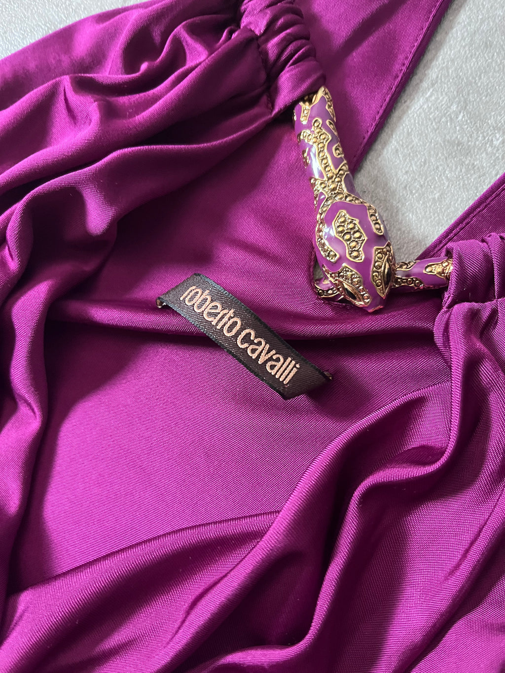 Roberto Cavalli Gold Snake Neck Viscosa Dress Purple Women - M