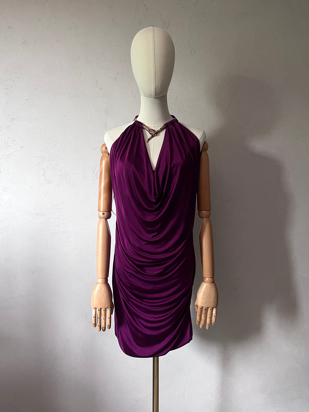 Roberto Cavalli Gold Snake Neck Viscosa Dress Purple Women - M