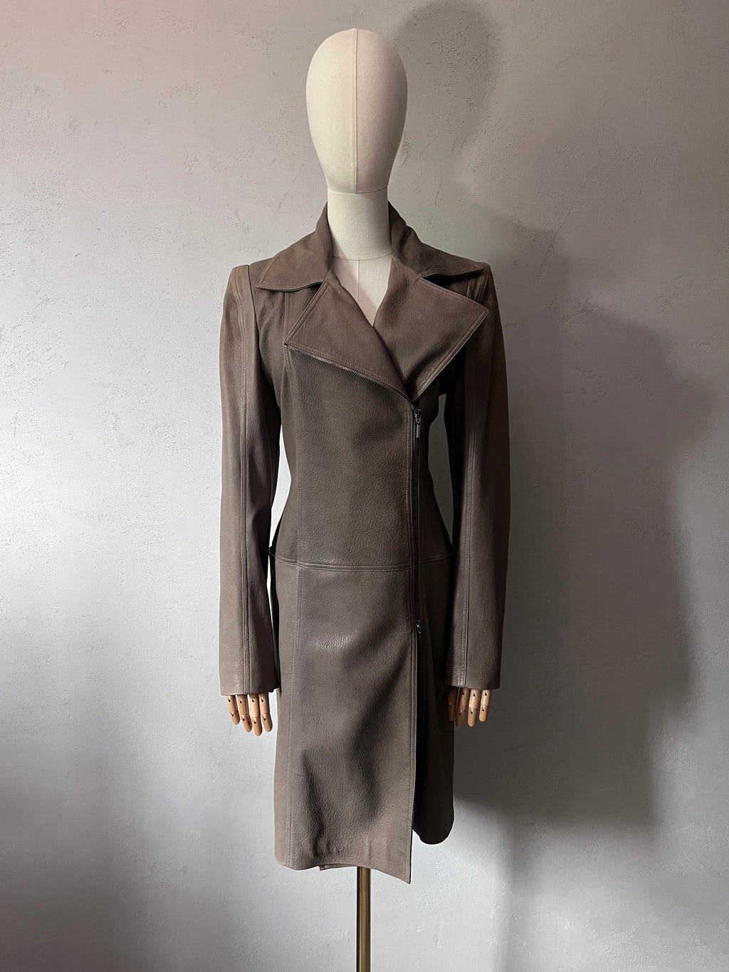 2000s Plein Sud Leather Asymmetrical Coat Beige Women - M