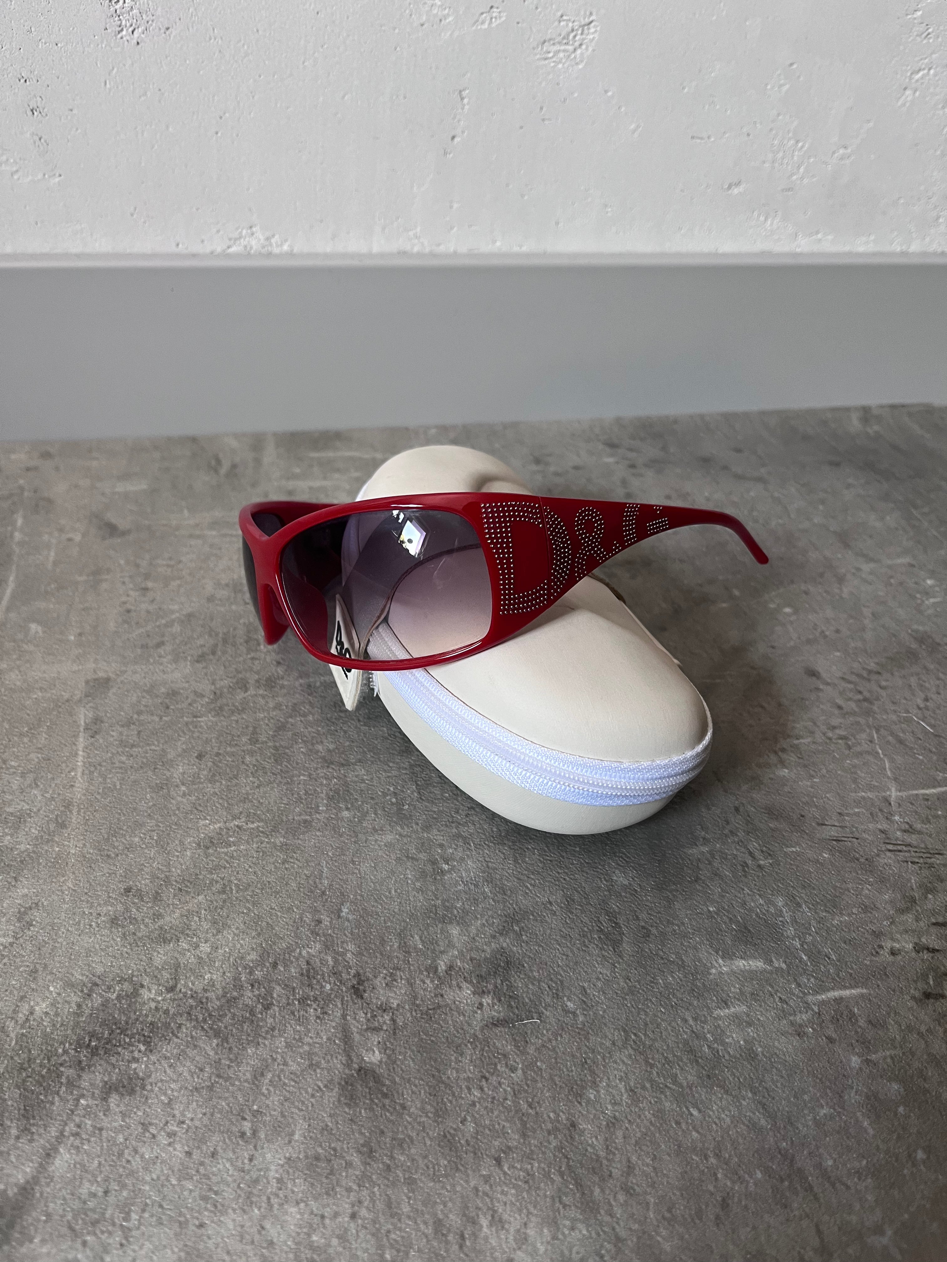2000s Dolce & Gabbana 8009 Crystal Logo Sunglasses Red Unisex