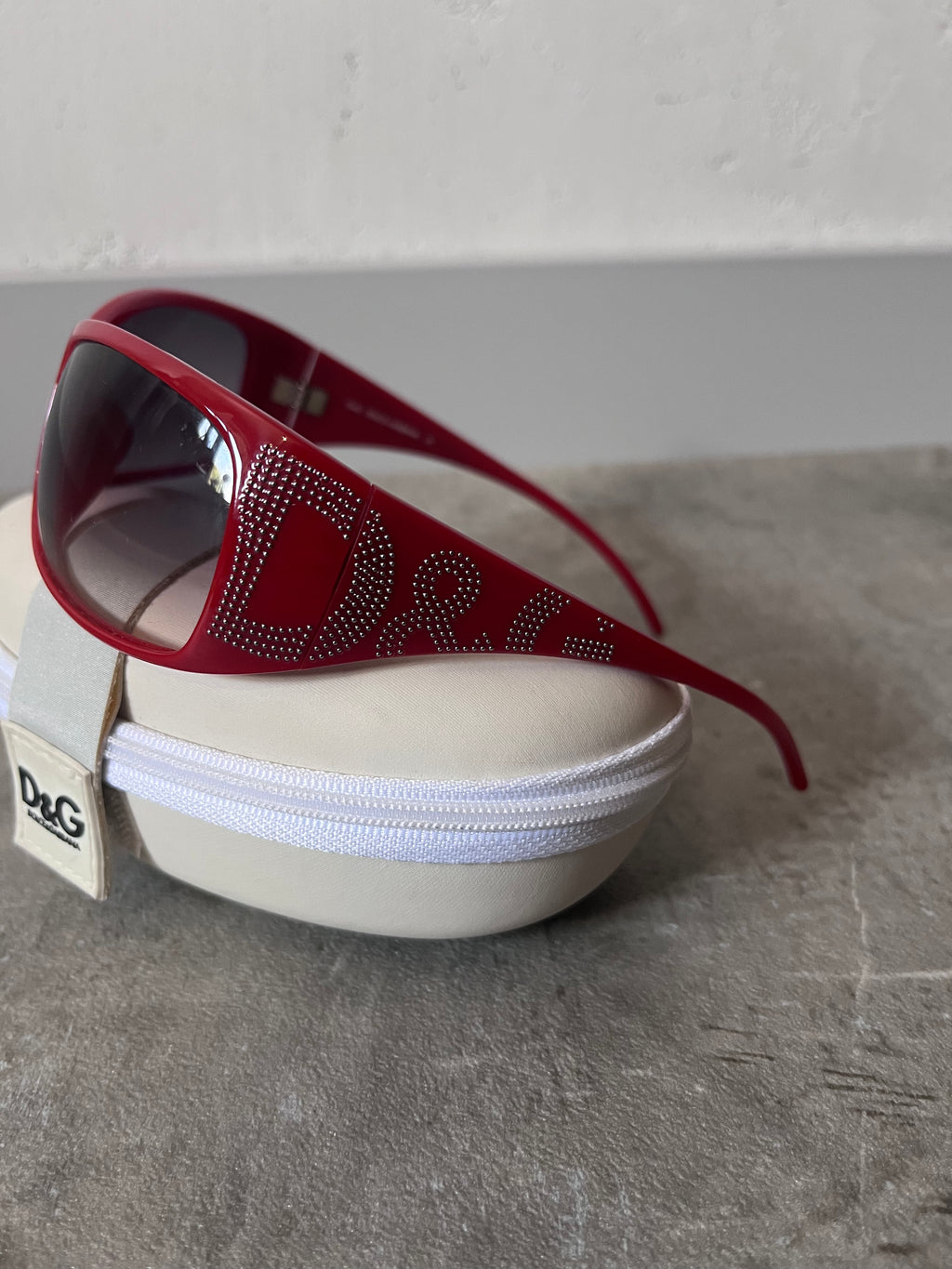 2000s Dolce & Gabbana 8009 Crystal Logo Sunglasses Red Unisex