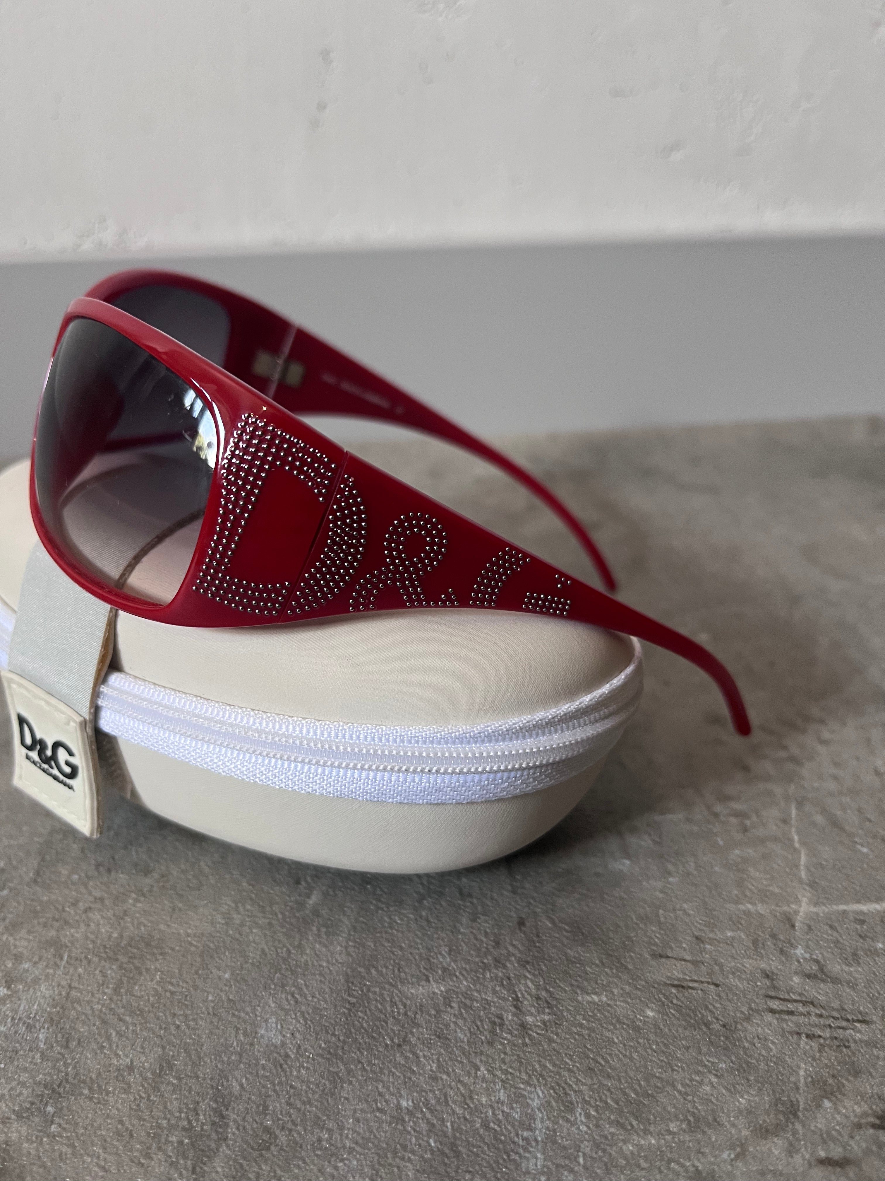 2000s Dolce & Gabbana 8009 Crystal Logo Sunglasses Red Unisex