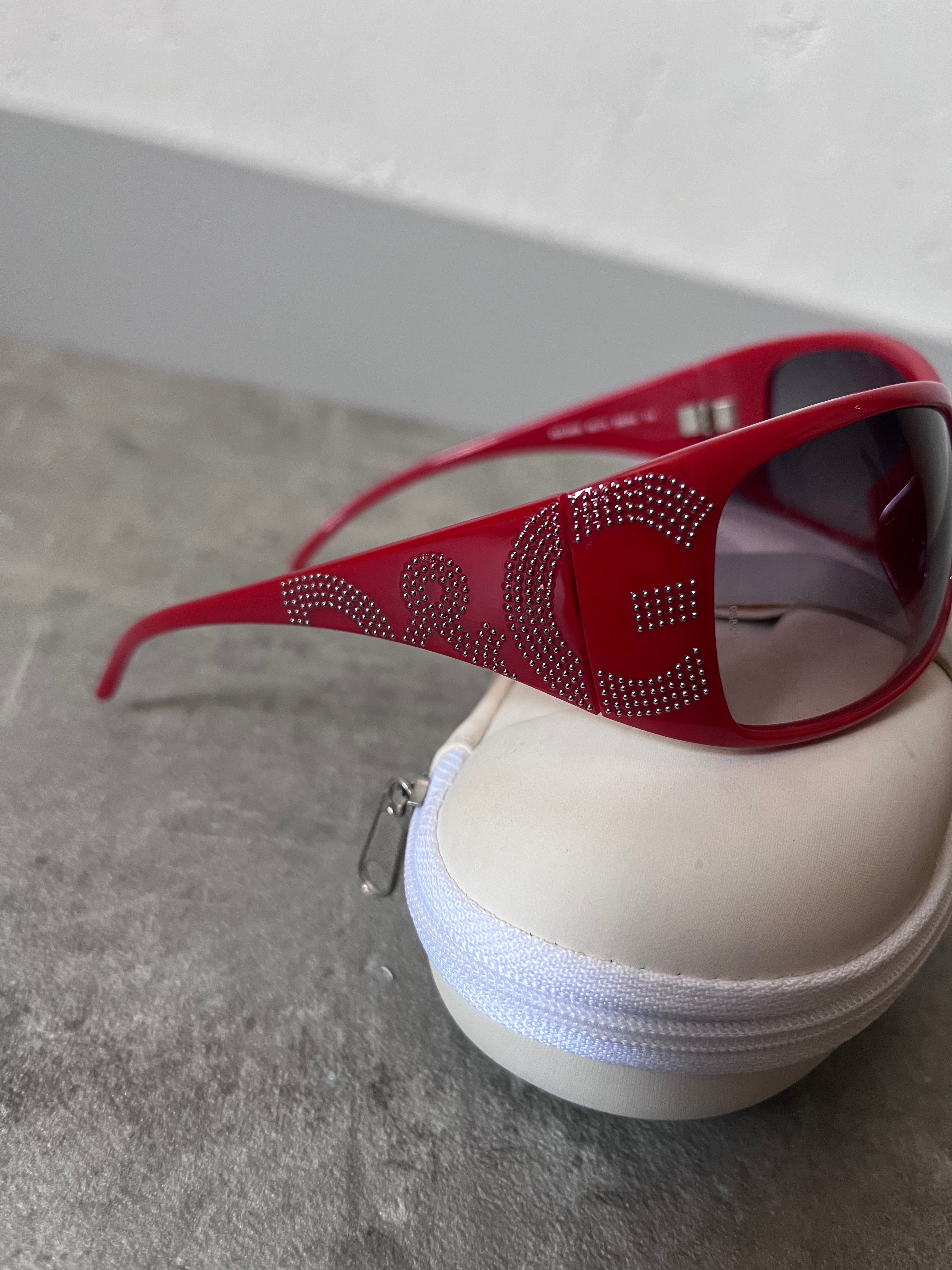 2000s Dolce & Gabbana 8009 Crystal Logo Sunglasses Red Unisex