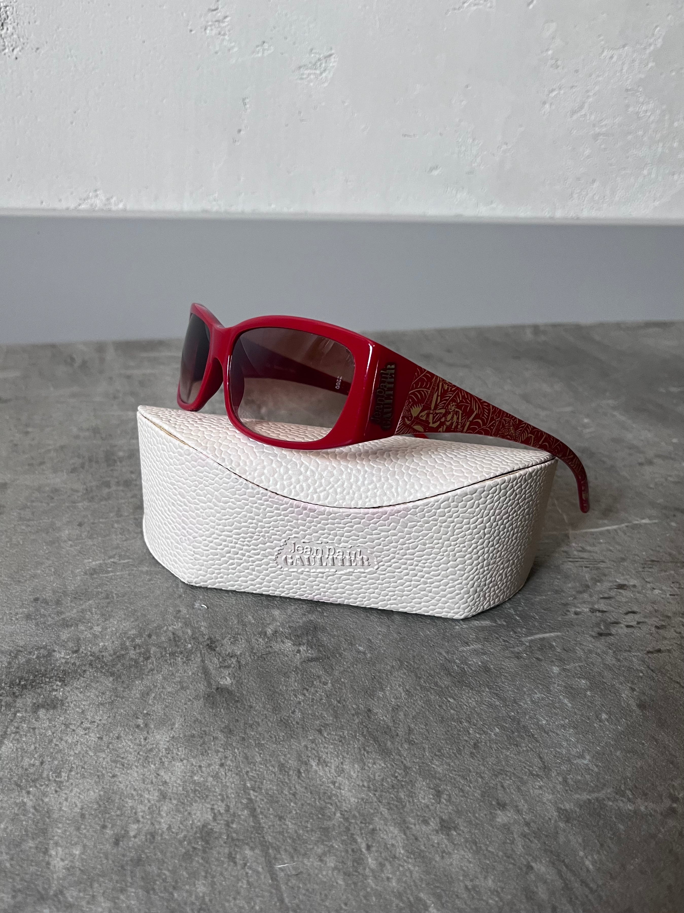 2000s Jean Paul Gaultier SJP500 Hawaiian Print Sunglasses Red Unisex