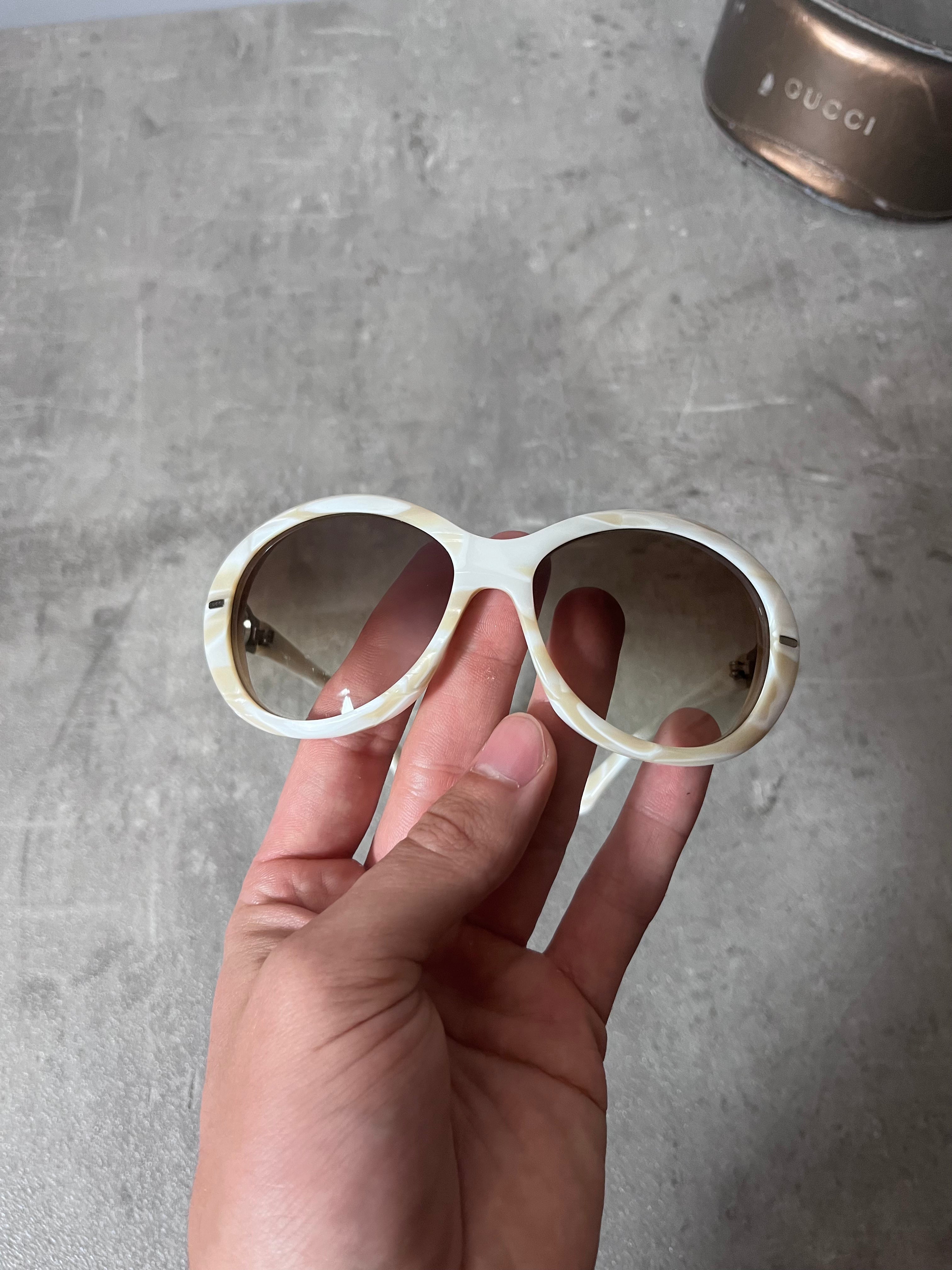 Gucci GG 2988/S Side Silver Logo Marble Sunglasses Beige White Women