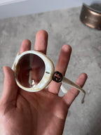 Gucci GG 2988/S Side Silver Logo Marble Sunglasses Beige White Women