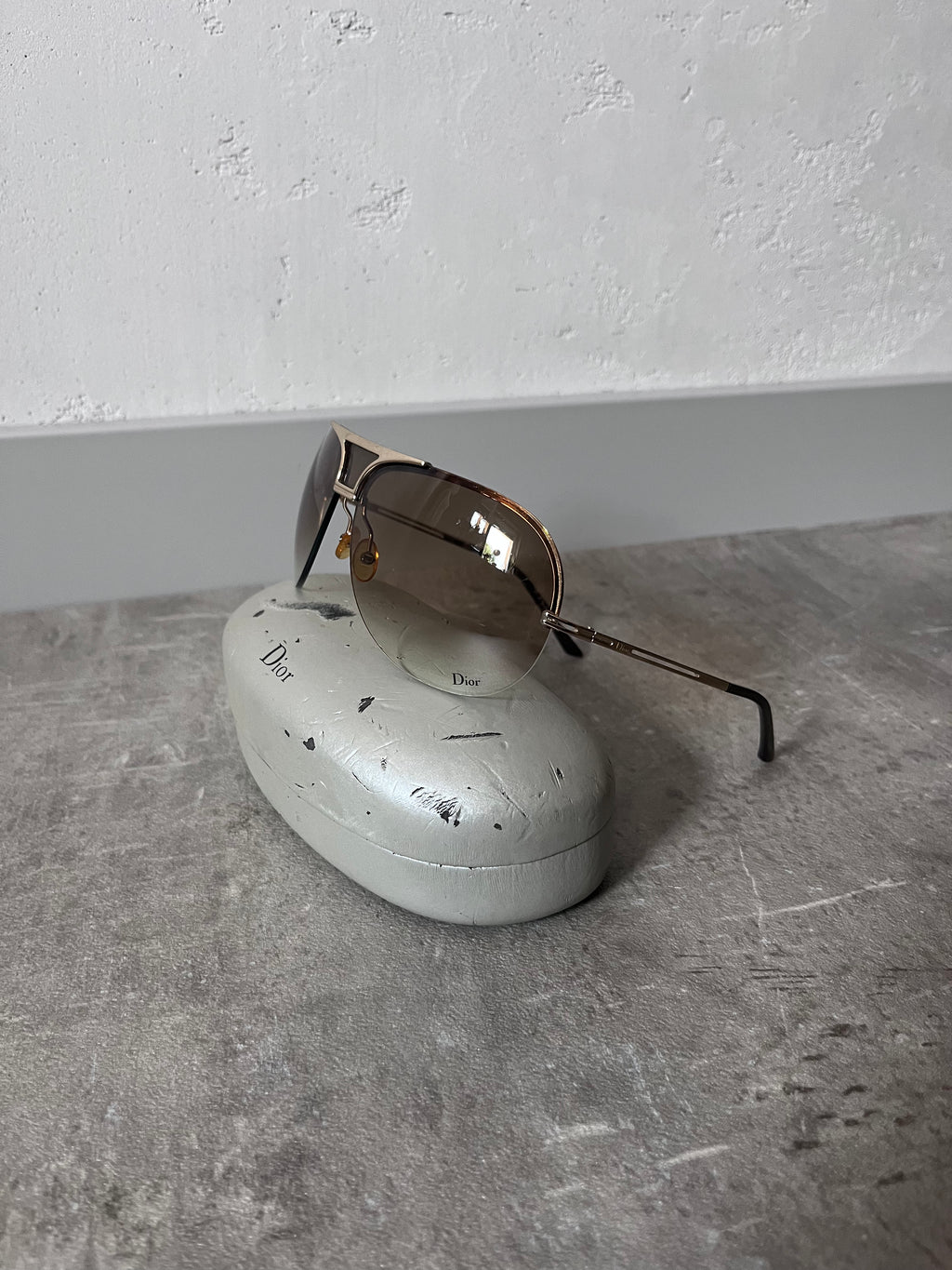 2000s Christian Dior 6LBUB 2 by John Galliano Oversized Sunglasses Gold Unisex