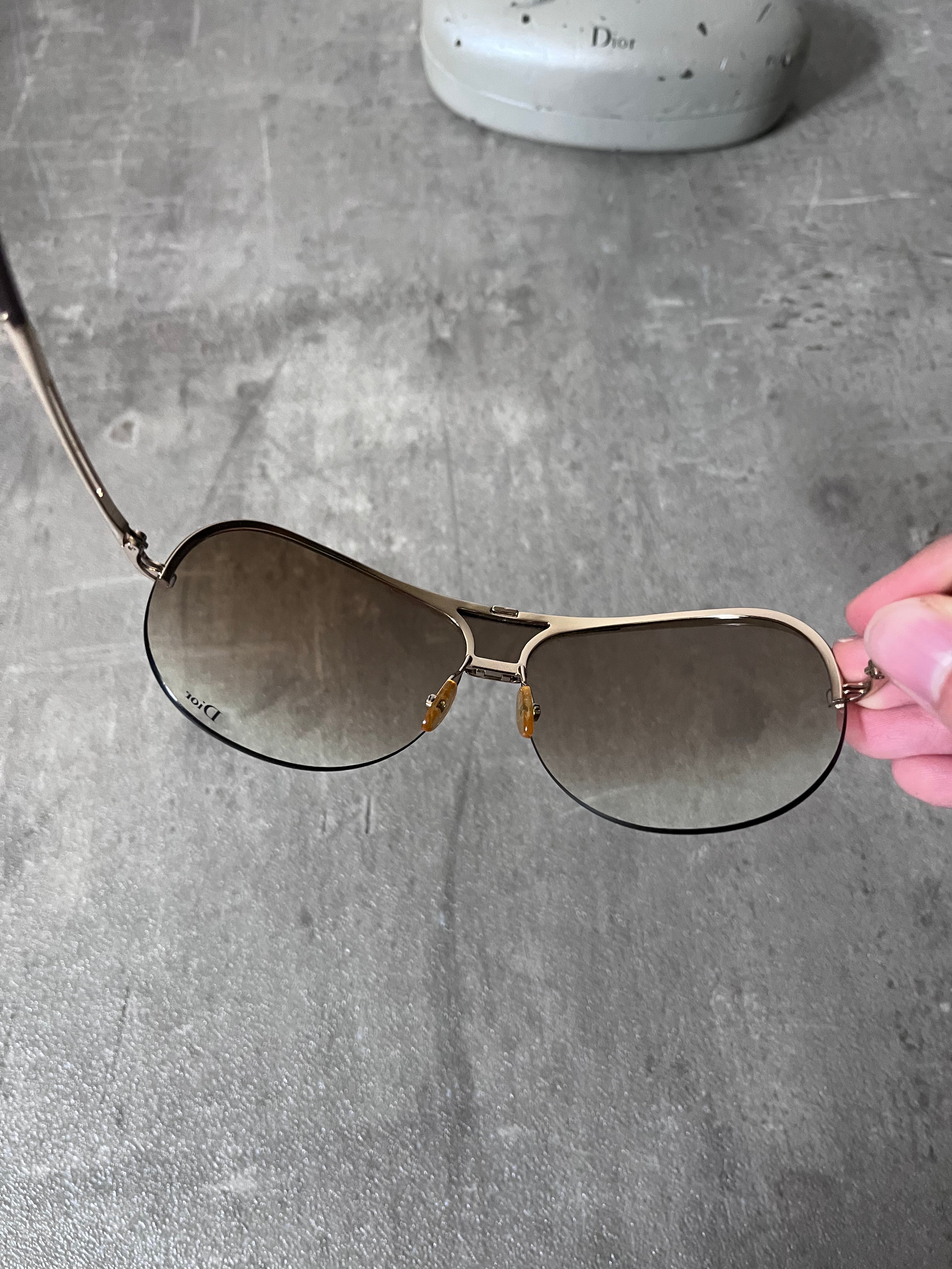 2000s Christian Dior 6LBUB 2 by John Galliano Oversized Sunglasses Gold Unisex