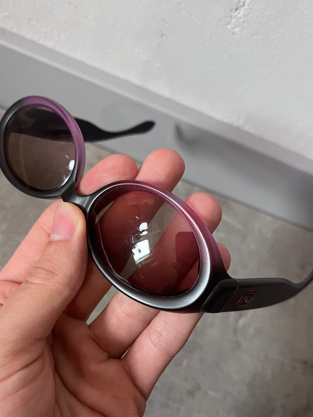 90s Fendi SL 7650 Vintage Narrow Sunglasses Purple Black Women