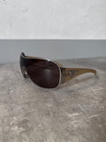 2010 Prada SPR57L Triangle Logo Shield Sunglasses Silver Light Gold Unisex