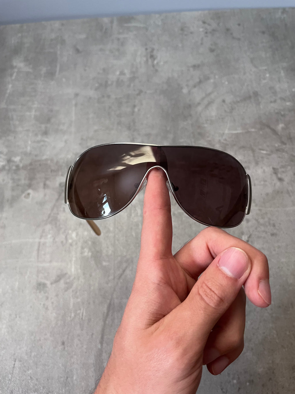 2010 Prada SPR57L Triangle Logo Shield Sunglasses Silver Light Gold Unisex