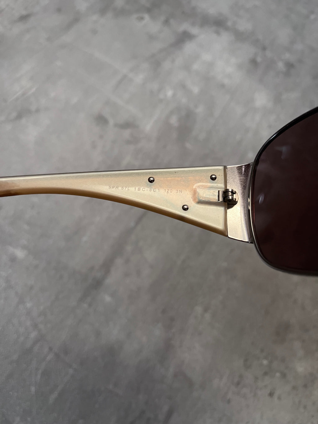 2010 Prada SPR57L Triangle Logo Shield Sunglasses Silver Light Gold Unisex