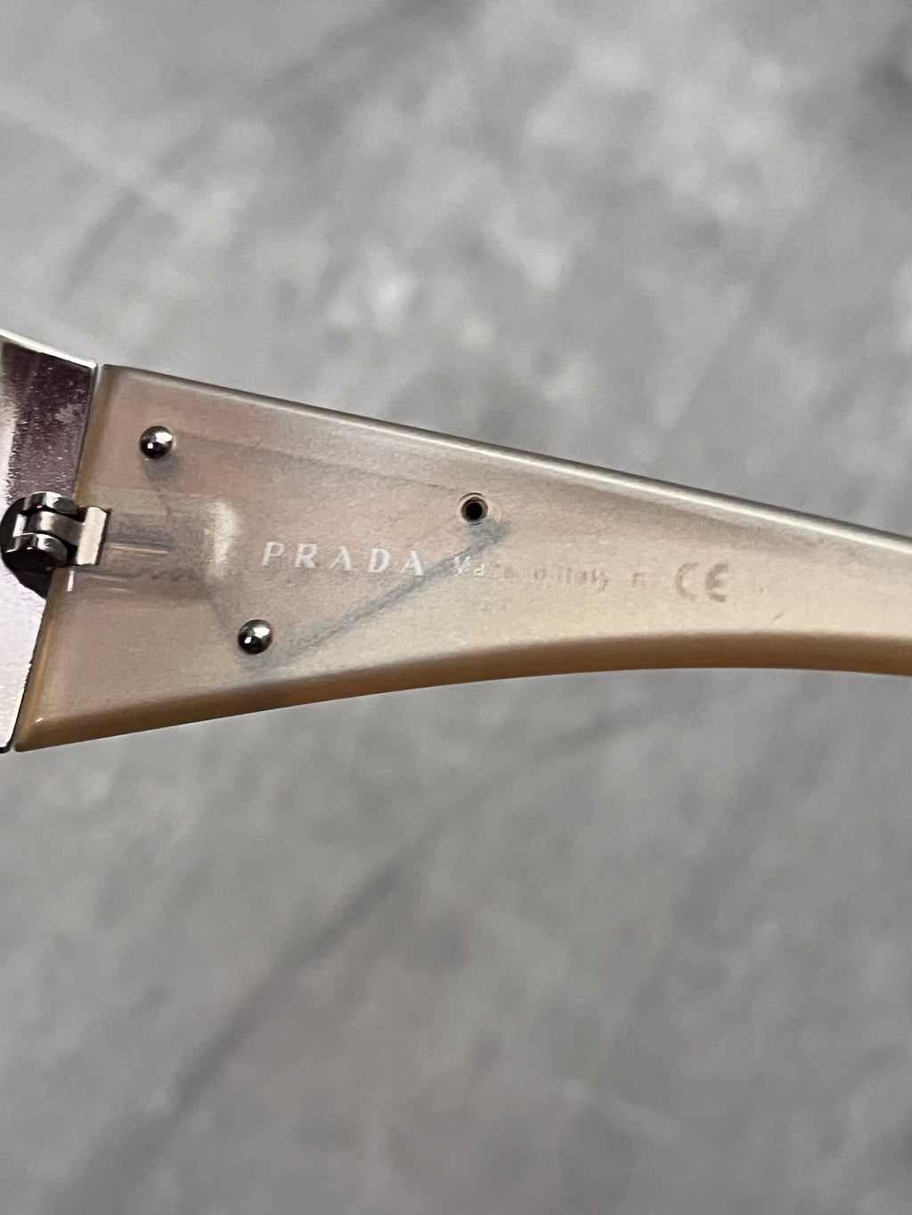 2010 Prada SPR57L Triangle Logo Shield Sunglasses Silver Light Gold Unisex