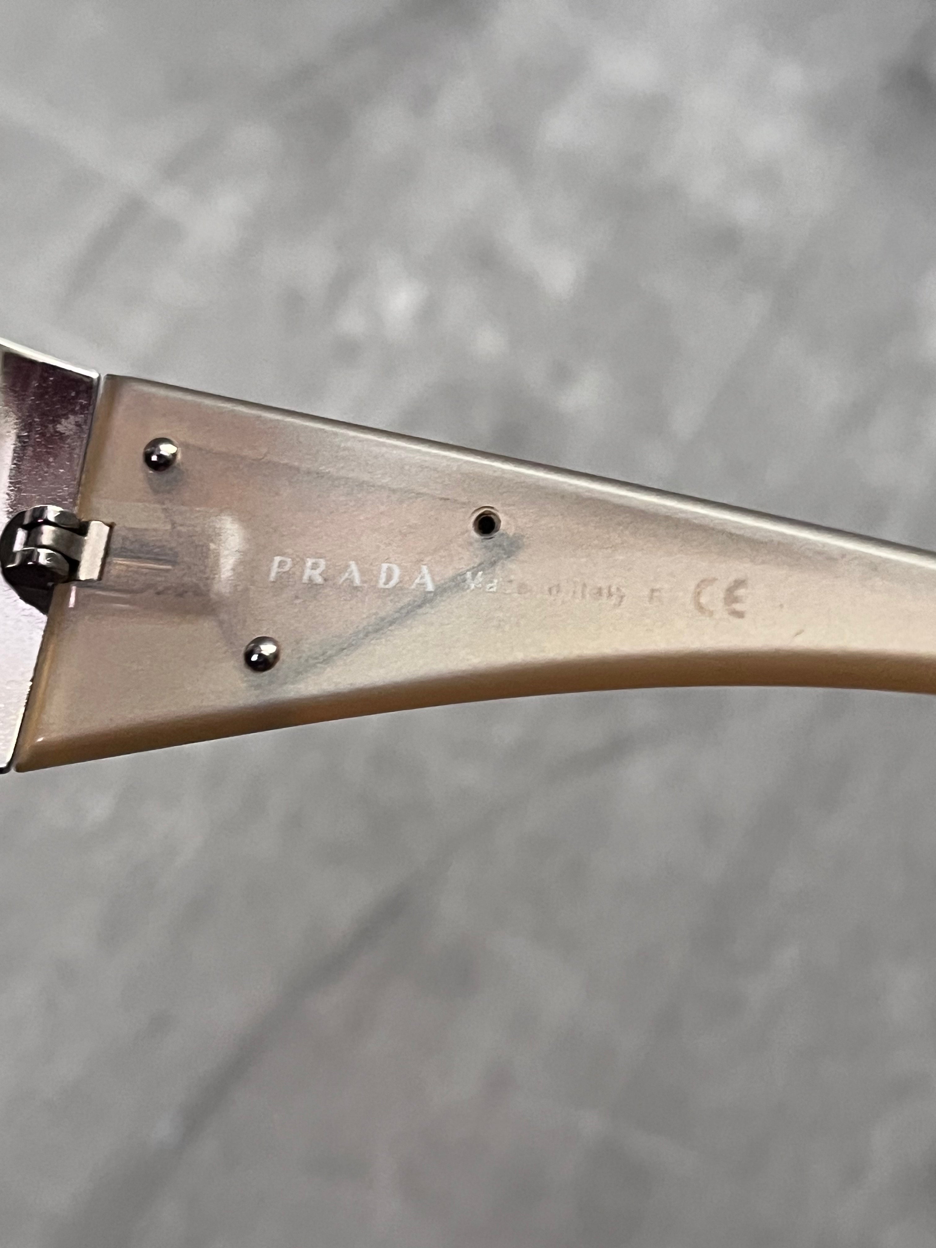 2010 Prada SPR57L Triangle Logo Shield Sunglasses Silver Light Gold Unisex