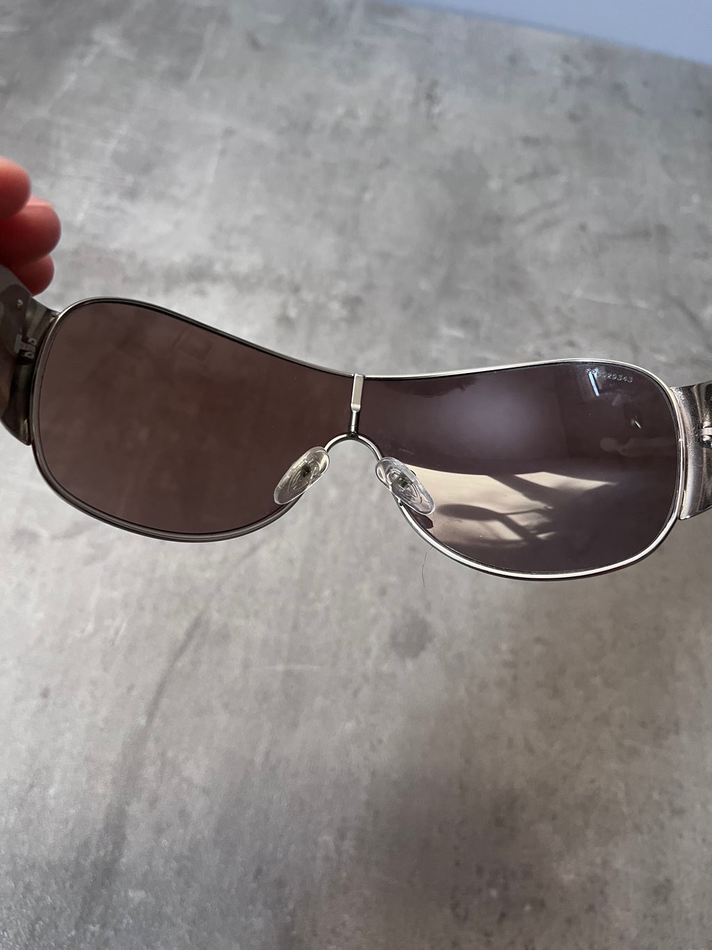 2010 Prada SPR57L Triangle Logo Shield Sunglasses Silver Light Gold Unisex