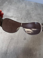 2010 Prada SPR57L Triangle Logo Shield Sunglasses Silver Light Gold Unisex