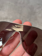 2010 Prada SPR57L Triangle Logo Shield Sunglasses Silver Light Gold Unisex