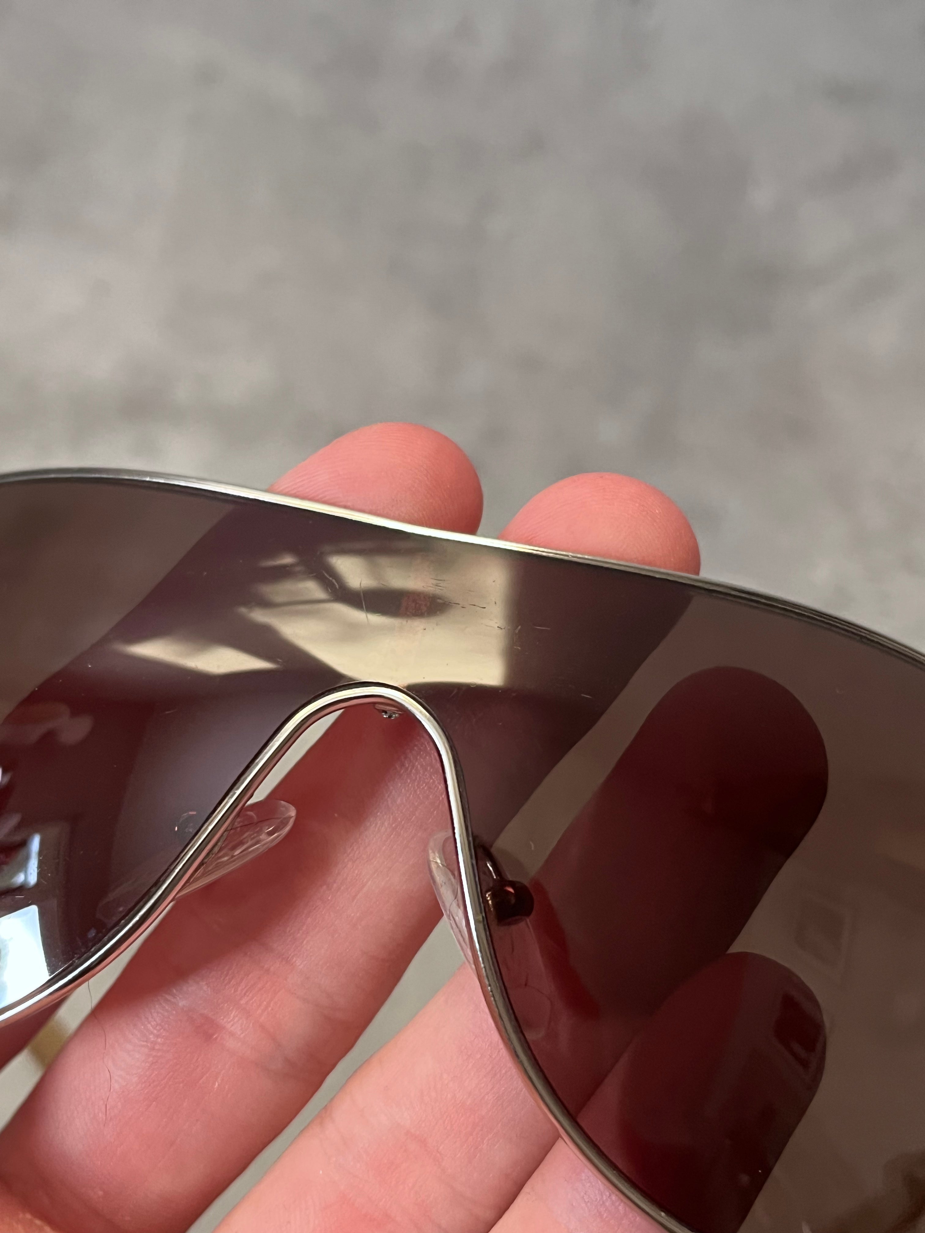 2010 Prada SPR57L Triangle Logo Shield Sunglasses Silver Light Gold Unisex