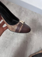 F/W 2004 Gucci by Tom Ford Monogram Leather Bow Heels Brown Beige Women - 38