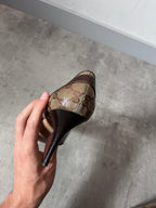 F/W 2004 Gucci by Tom Ford Monogram Leather Bow Heels Brown Beige Women - 38