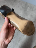 F/W 2004 Gucci by Tom Ford Monogram Leather Bow Heels Brown Beige Women - 38