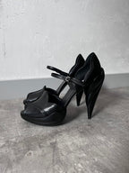 F/W 2008 Miu Miu Leather Sculpted Mary Jane Platform Pumps Heel Black Women - 37