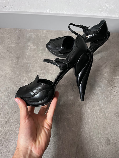 F/W 2008 Miu Miu Leather Sculpted Mary Jane Platform Pumps Heel Black Women - 37