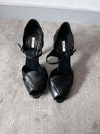 F/W 2008 Miu Miu Leather Sculpted Mary Jane Platform Pumps Heel Black Women - 37