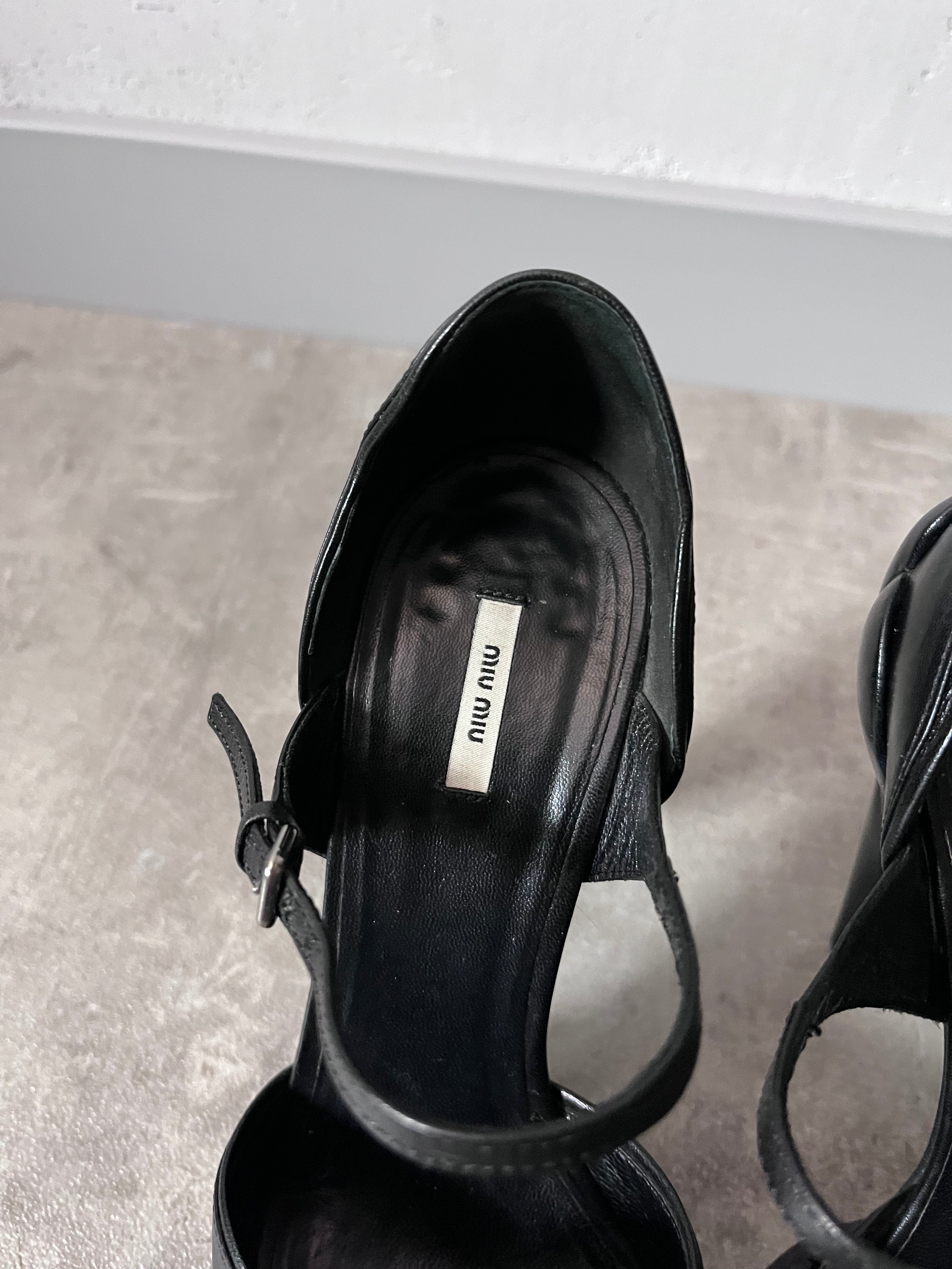 F/W 2008 Miu Miu Leather Sculpted Mary Jane Platform Pumps Heel Black Women - 37
