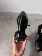 F/W 2008 Miu Miu Leather Sculpted Mary Jane Platform Pumps Heel Black Women - 37