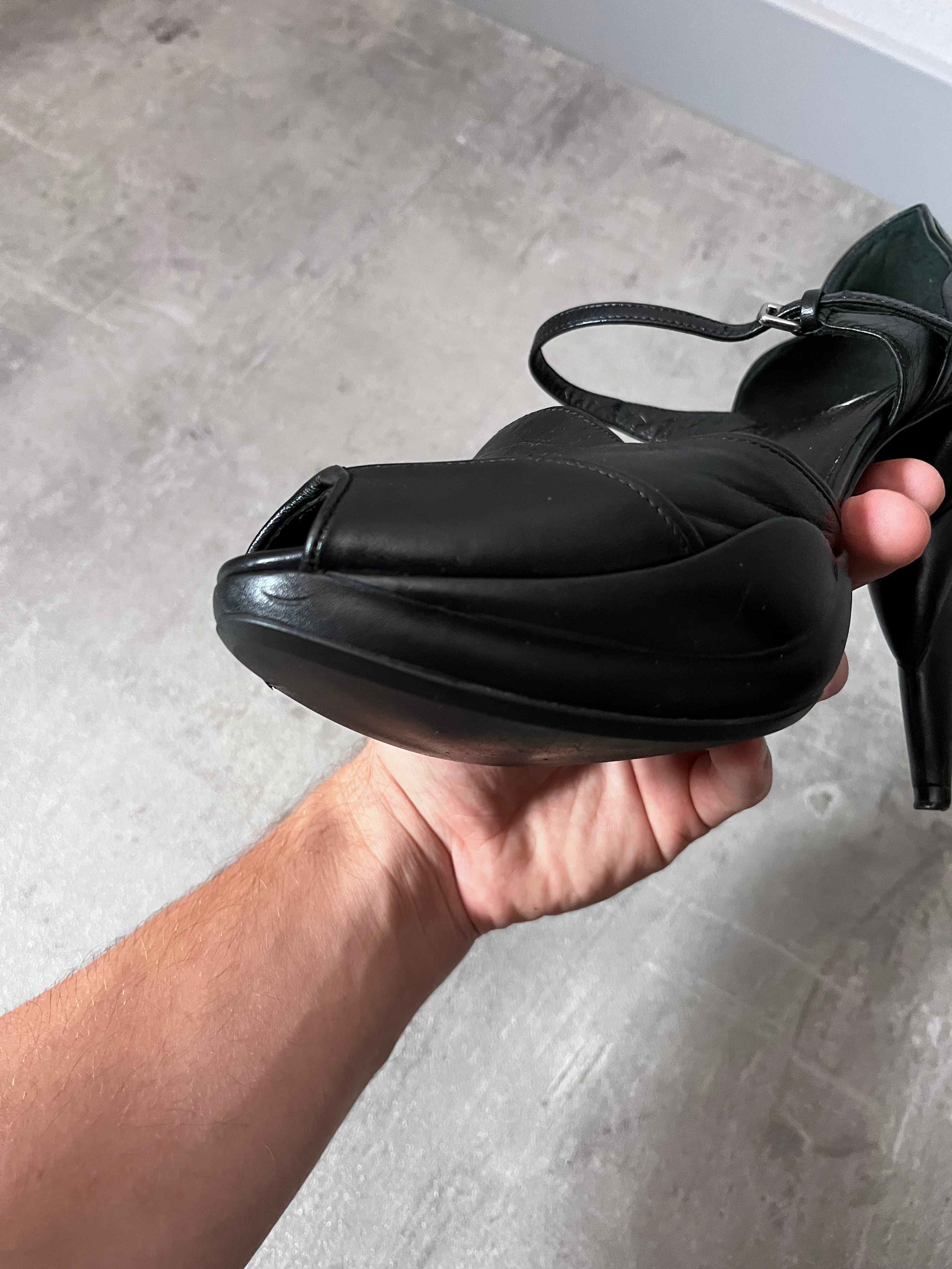 F/W 2008 Miu Miu Leather Sculpted Mary Jane Platform Pumps Heel Black Women - 37