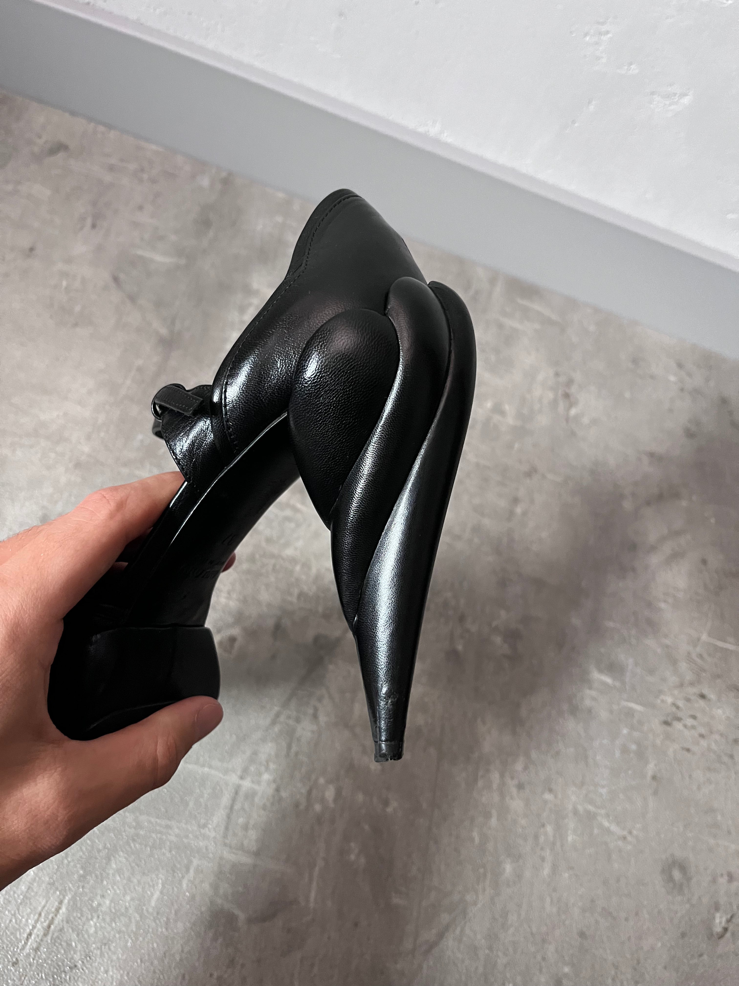 F/W 2008 Miu Miu Leather Sculpted Mary Jane Platform Pumps Heel Black Women - 37