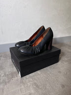 Dries Van Noten Leather Ruffle Embellishment Pumps Heels Dark Navy Women - 38,5