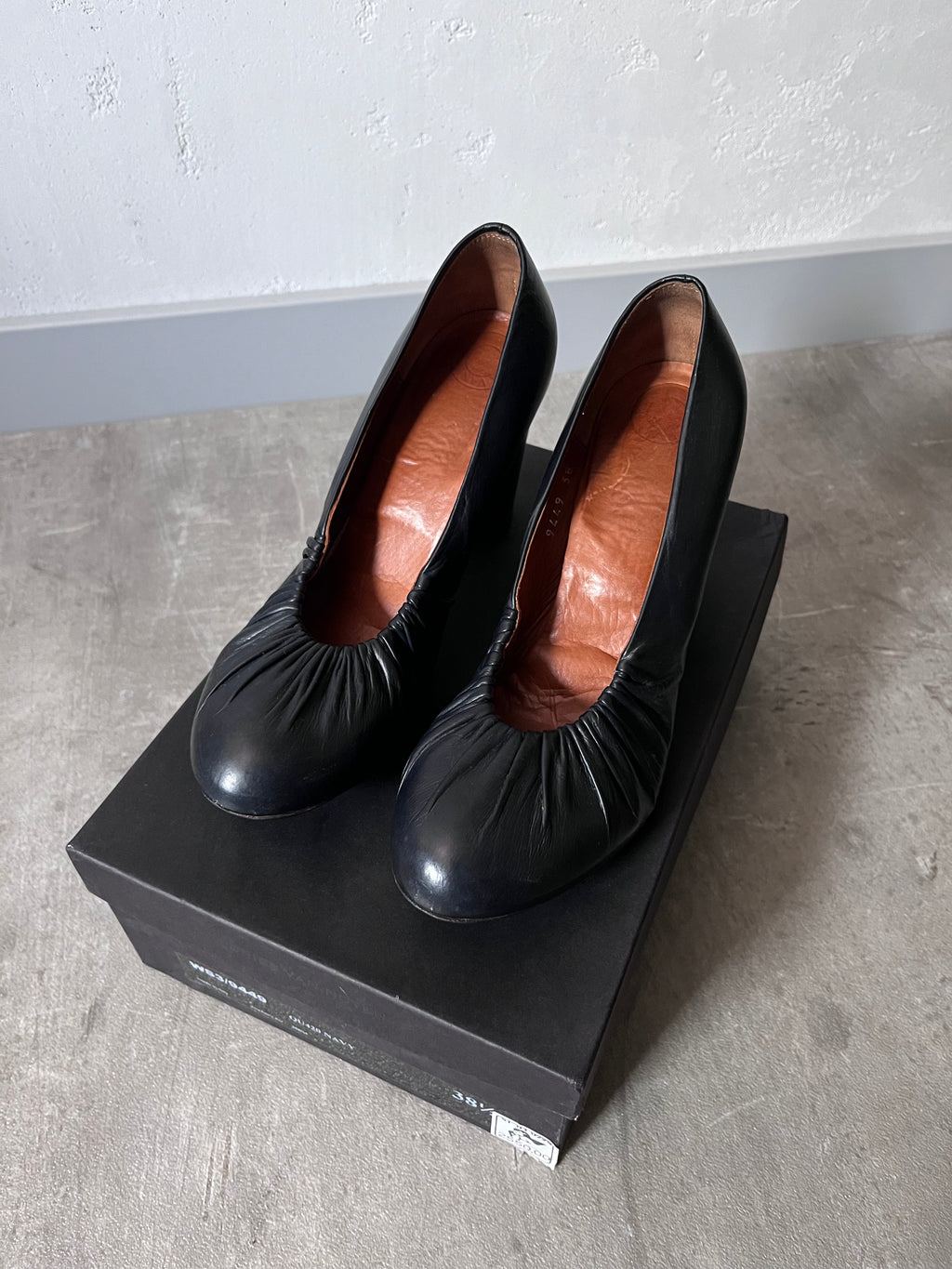 Dries Van Noten Leather Ruffle Embellishment Pumps Heels Dark Navy Women - 38,5