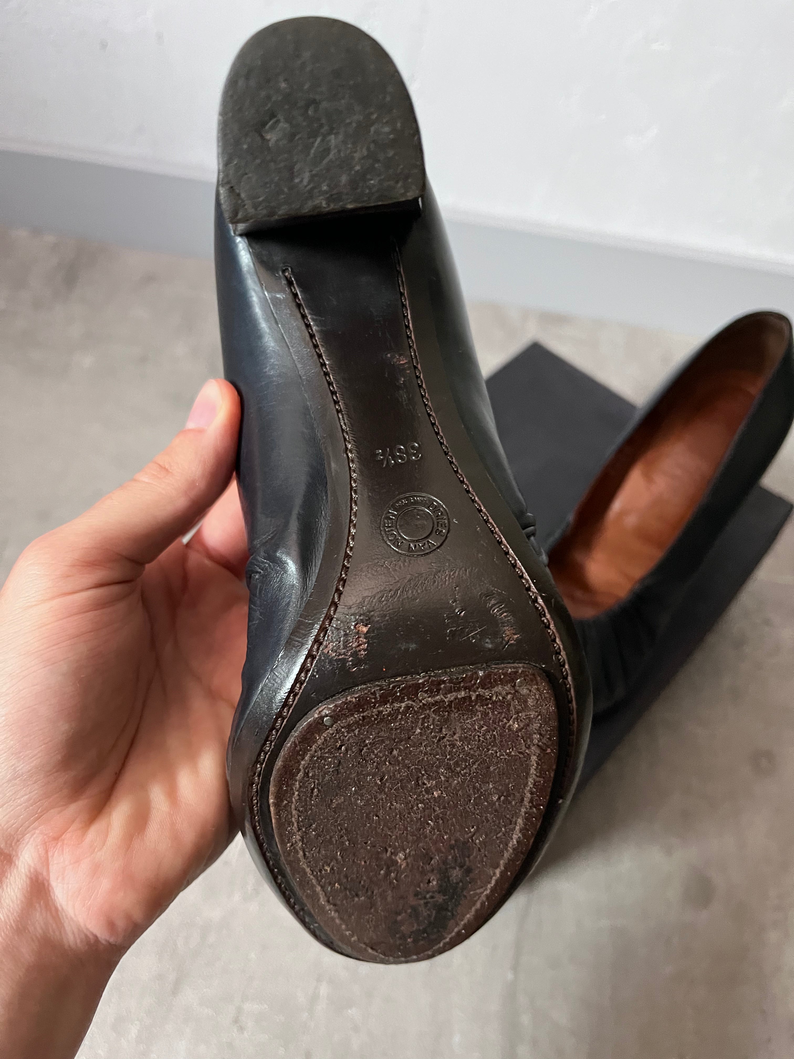 Dries Van Noten Leather Ruffle Embellishment Pumps Heels Dark Navy Women - 38,5