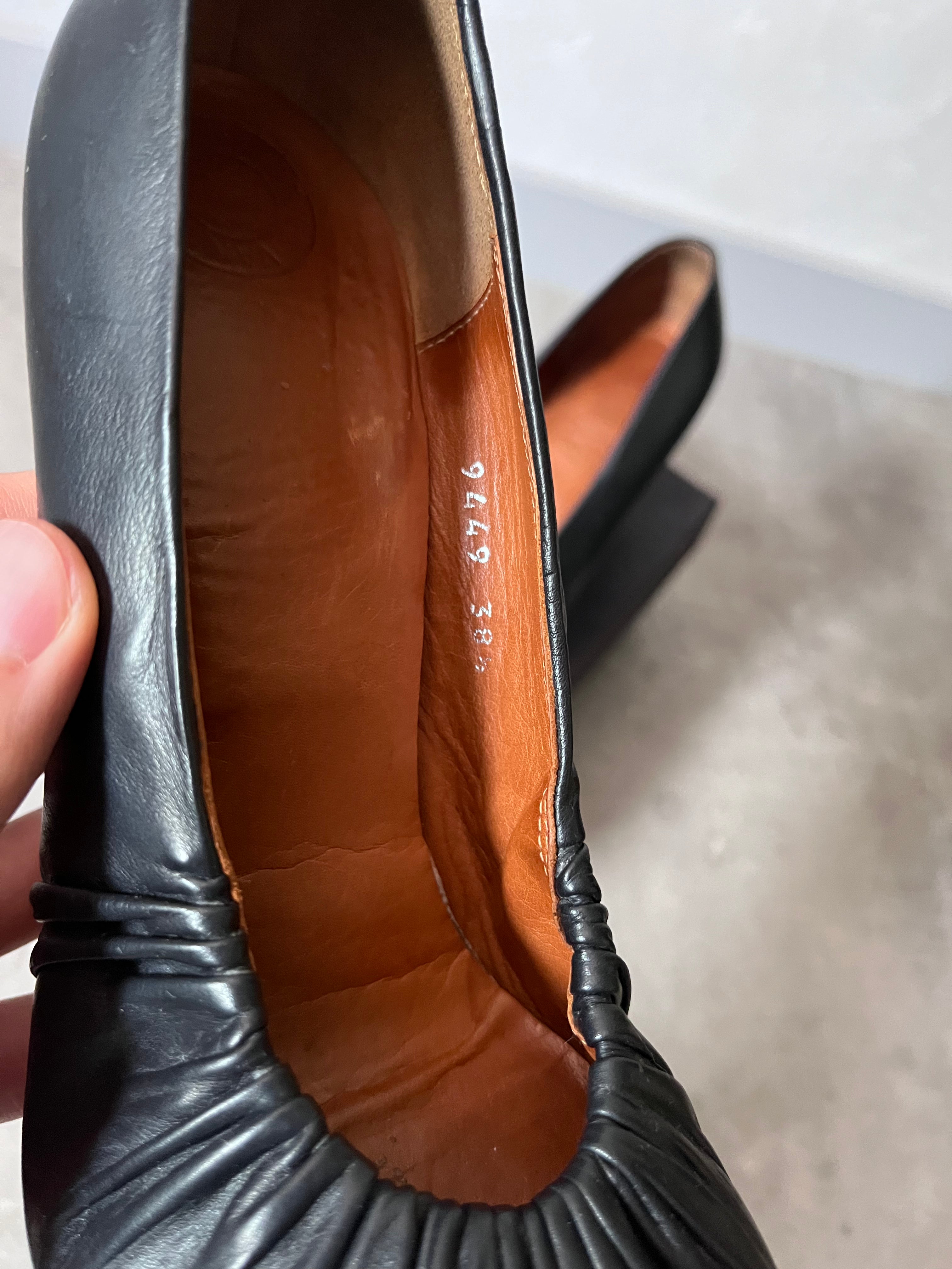 Dries Van Noten Leather Ruffle Embellishment Pumps Heels Dark Navy Women - 38,5