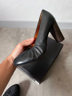 Dries Van Noten Leather Ruffle Embellishment Pumps Heels Dark Navy Women - 38,5